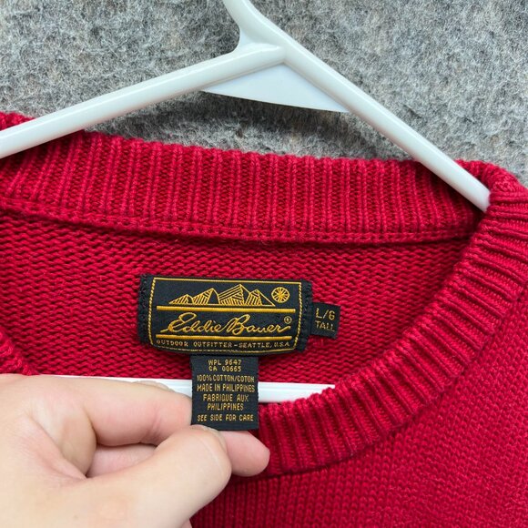 Eddie Bauer Sweater Men Large Tall Adult Red Crewneck Pullover Casual Chunky Vtg - Picture 6 of 12